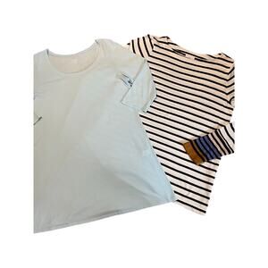 J. JILL PureJill Black White Stripe Top / Light Blue Ballet Sleeve Tunic MEDIUM